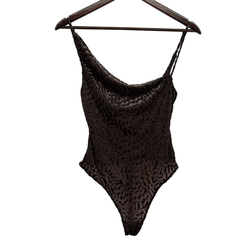 Out From Under Urban Outfitters Brown Burnout Velvet Cowl Neck Bodysuit Medium